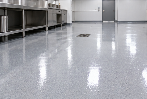Speckled epoxy floor in a commercial kitchen